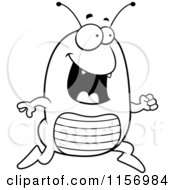 Cartoon Clipart Of A Black And White Happy Running Flea Vector Outlined Coloring Page