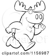 Cartoon Clipart Of A Black And White Moose Running Upright Vector Outlined Coloring Page
