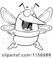 Cartoon Clipart Of A Black And White Running Mosquito Vector Outlined Coloring Page