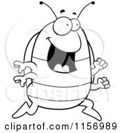 Cartoon Clipart Of A Black And White Happy Running Pillbug Vector Outlined Coloring Page
