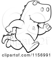 Cartoon Clipart Of A Black And White Running T Rex Vector Outlined Coloring Page