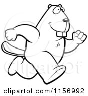Cartoon Clipart Of A Black And White Beaver Character Running Vector Outlined Coloring Page