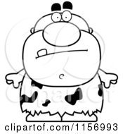 Cartoon Clipart Of A Black And White Pudgy Caveman Vector Outlined Coloring Page