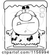 Cartoon Clipart Of A Black And White Caveman Frozen In Ice Vector Outlined Coloring Page