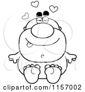Cartoon Clipart Of A Black And White Naked Man With Hearts Vector Outlined Coloring Page