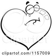 Cartoon Clipart Of A Black And White Sad Crying Heart Vector Outlined Coloring Page