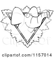 Poster, Art Print Of Black And White Elephant Face Over A Safari Triangle With Leaves