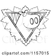 Cartoon Clipart Of A Black And White Hippo Face Over A Safari Triangle With Leaves Vector Outlined Coloring Page