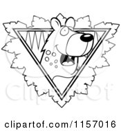 Cartoon Clipart Of A Black And White Hyena Face Over A Safari Triangle With Leaves Vector Outlined Coloring Page