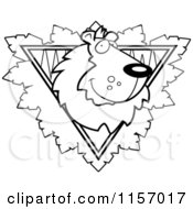Cartoon Clipart Of A Black And White Lion Face Over A Safari Triangle With Leaves Vector Outlined Coloring Page