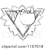 Cartoon Clipart Of A Black And White Rhino Face Over A Safari Triangle With Leaves Vector Outlined Coloring Page