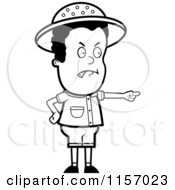 Cartoon Clipart Of A Black And White Safari Boy Pointing Angrily Vector Outlined Coloring Page