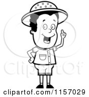 Cartoon Clipart Of A Black And White Safari Boy With An Idea Vector Outlined Coloring Page