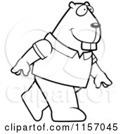 Cartoon Clipart Of A Black And White Beaver Wearing A Shirt And Walking Upright Vector Outlined Coloring Page
