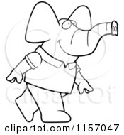 Cartoon Clipart Of A Black And White Elephant Wearing A Shirt And Walking Vector Outlined Coloring Page