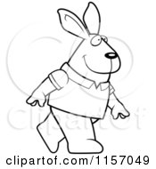 Cartoon Clipart Of A Black And White Rabbit Wearing A Shirt And Walking Upright Vector Outlined Coloring Page