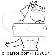 Poster, Art Print Of Black And White Friendly Triceratops Holding A Blank Sign