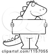 Poster, Art Print Of Black And White Dinosaur Standing Upright And Holding A Blank Sign Board