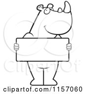 Poster, Art Print Of Black And White Rhino Standing Upright And Holding A Blank Sign Board
