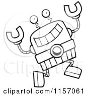 Cartoon Clipart Of A Black And White Happy Leaping Robot Vector Outlined Coloring Page