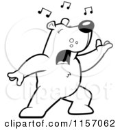 Cartoon Clipart Of A Black And White Singing Bear With Music Notes Vector Outlined Coloring Page