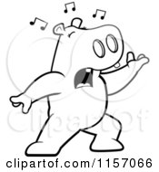 Cartoon Clipart Of A Black And White Singing Hippo With Music Notes Vector Outlined Coloring Page
