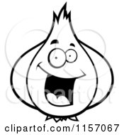 Cartoon Clipart Of A Black And White Happy Garlic Character Vector Outlined Coloring Page by Cory Thoman