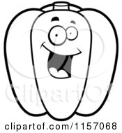 Cartoon Clipart Of A Black And White Happy Bell Pepper Character Vector Outlined Coloring Page by Cory Thoman