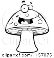 Cartoon Clipart Of A Black And White Happy Mushroom Face Vector Outlined Coloring Page by Cory Thoman