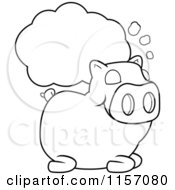 Cartoon Clipart Of A Black And White Sleeping Pig With A Dream Cloud Vector Outlined Coloring Page