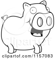 Cartoon Clipart Of A Black And White Happy Pig Standing Vector Outlined Coloring Page