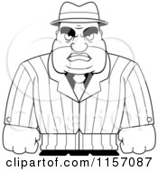 Cartoon Clipart Of A Black And White Tough Male Mobster Vector Outlined Coloring Page by Cory Thoman