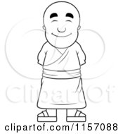 Cartoon Clipart Of A Black And White Pleasant Buddhist Monk Vector Outlined Coloring Page
