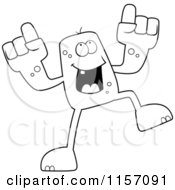 Cartoon Clipart Of A Black And White Happy Monster Dancing Vector Outlined Coloring Page