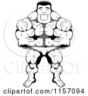 Cartoon Clipart Of A Black And White Body Builder Leaning Forward And Flexing Vector Outlined Coloring Page by Cory Thoman