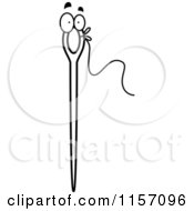 Cartoon Clipart Of A Black And White Needle Character With String Vector Outlined Coloring Page