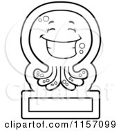 Poster, Art Print Of Black And White Happy Octopus Over A Blank Sign