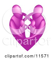Poster, Art Print Of Family Of Four Embracing And Forming The Shape Of A Pink Heart