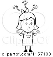 Poster, Art Print Of Black And White Confused Girl Shrugging Under Question Marks