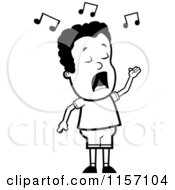 Cartoon Clipart Of A Black And White Singing Boy Vector Outlined Coloring Page