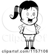 Cartoon Clipart Of A Black And White Sassy Girl With Her Hands On Her Hips Vector Outlined Coloring Page