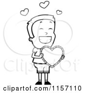 Poster, Art Print Of Black And White Happy Boy Holding A Heart Valentine