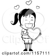 Poster, Art Print Of Black And White Happy Girl Proudly Holding A Valentine Heart