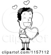 Poster, Art Print Of Black And White Happy Boy Holding A Valentine Heart