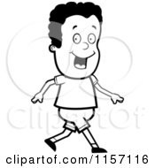Cartoon Clipart Of A Black And White Happy Man Walking Vector Outlined Coloring Page