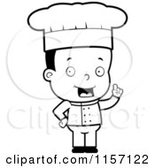 Cartoon Clipart Of A Black And White Toddler Boy Chef With An Idea Vector Outlined Coloring Page