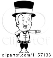 Cartoon Clipart Of A Black And White Circus Man Wearing A Hat And Presenting Vector Outlined Coloring Page