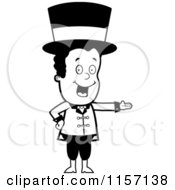 Cartoon Clipart Of A Black And White Circus Man Wearing A Hat And Presenting Vector Outlined Coloring Page by Cory Thoman