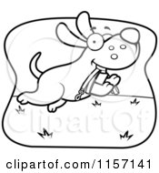 Cartoon Clipart Of A Black And White Dog Running With A Leash In His Mouth Vector Outlined Coloring Page