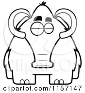 Cartoon Clipart Of A Black And White Woolly Mammoth Vector Outlined Coloring Page